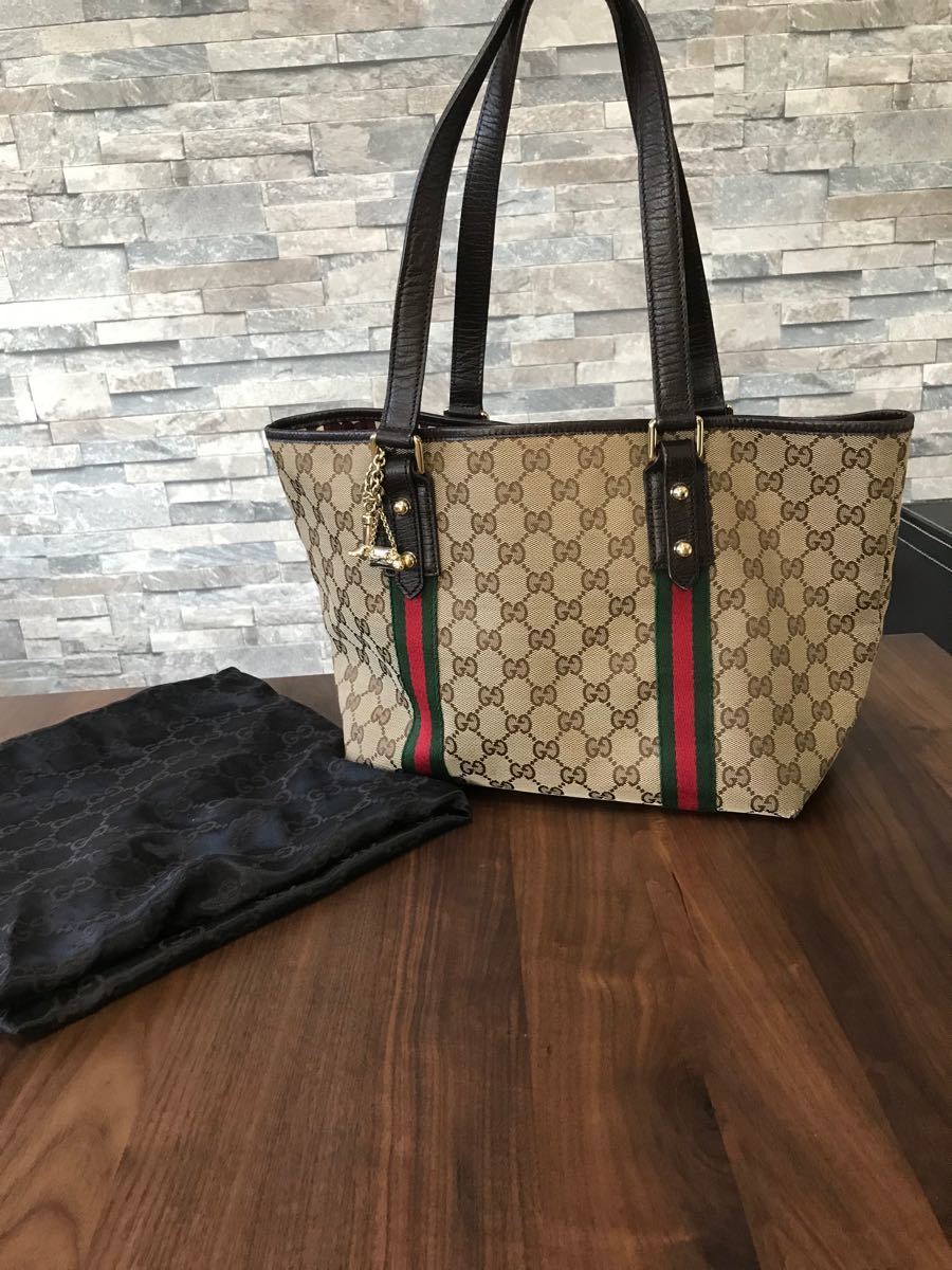 GUCCI トートバッグ GGキャンバス　ミニ　シェリーライン総柄　チャーム付き