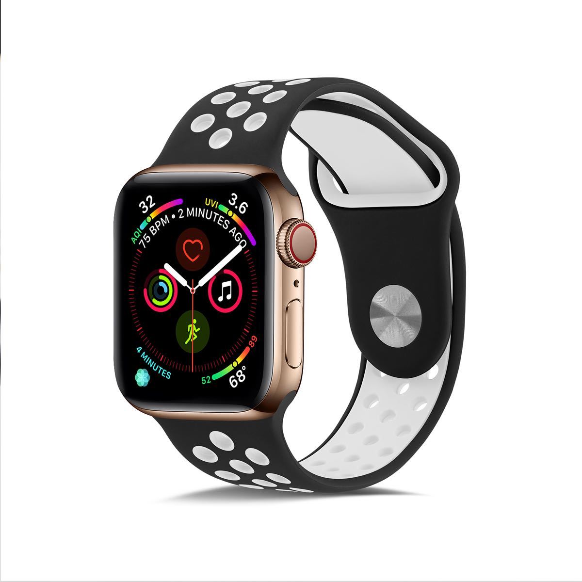 42/44mm 黒白　Apple Watch用 バンド シリコン製 多空気穴通気性 スポーツ