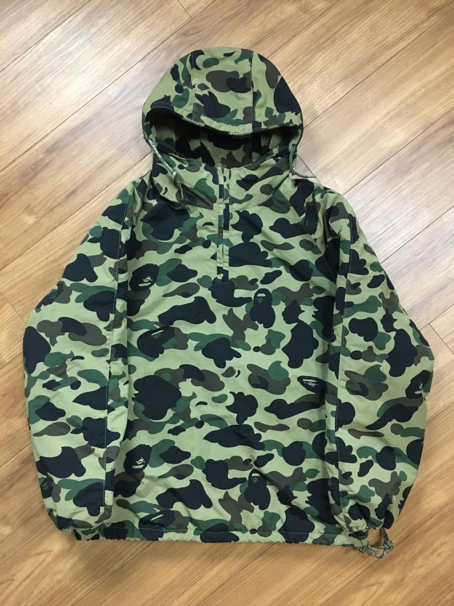 A BATHING APE アベイシングエイプ 1st camo neon ファーストカモ 猿迷彩 裏ボア プルオーバー ジャケット パーカー スノボ  サイズM