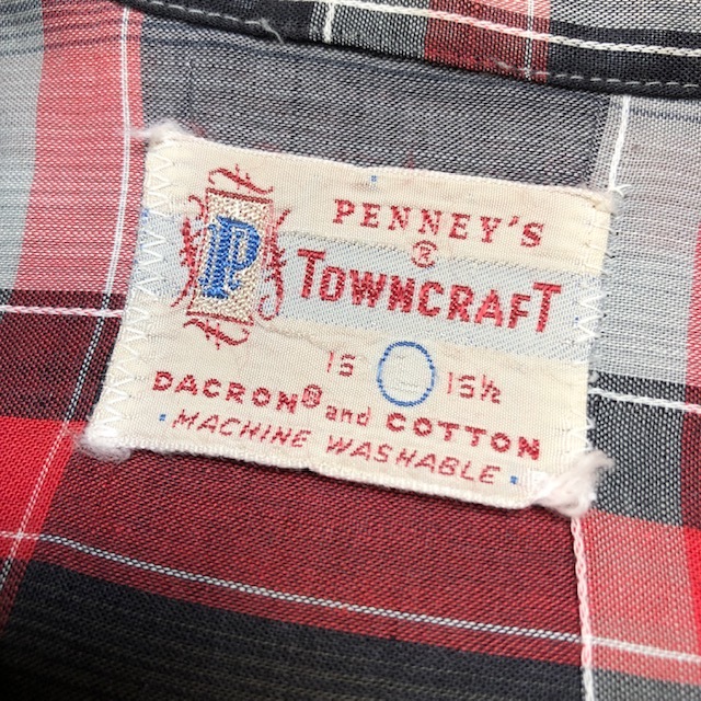 USA古着 50s～60s TOWNCRAFT オンブレチェック開襟シャツ 15～ Pタグ オールド ヴィンテージ アメリカ古着 タウンクラフト USA製 ●152