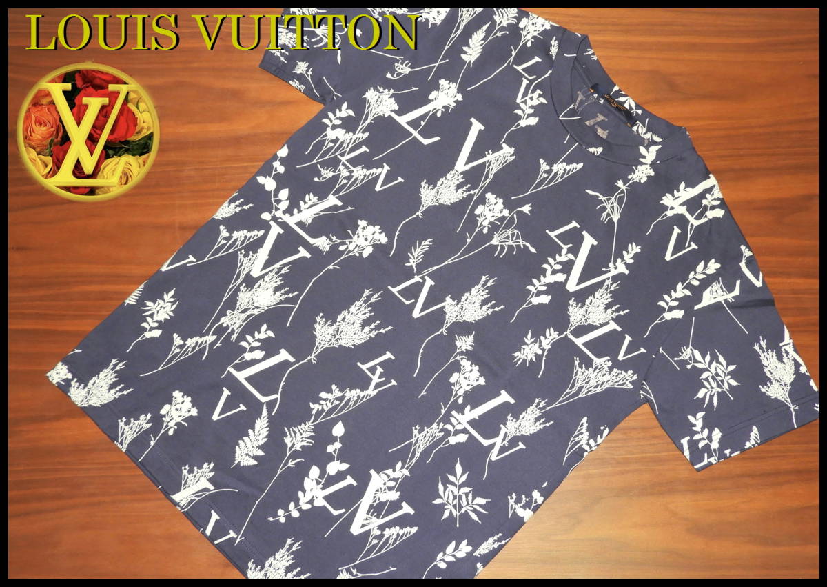 LOUIS VUITTON 即完売品 LVロゴ Ｔシャツ ボタニカル ルイヴィトン ネイビー 半袖 メンズ S 高級 サマー カットソー モノグラム 美品_画像1