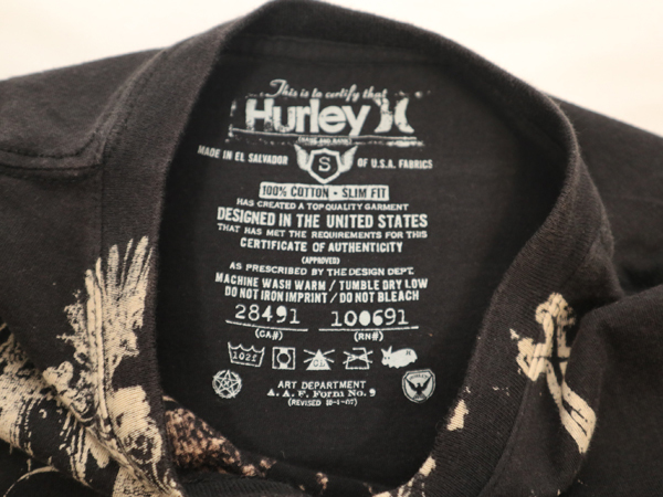 Hurley Harley короткий рукав футболка S размер чёрный черный /508152161