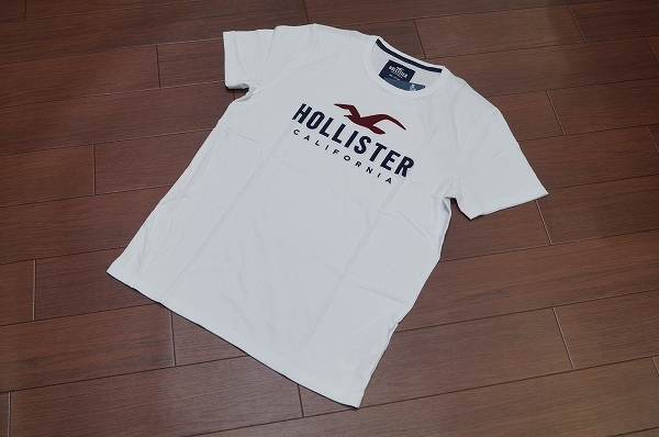 Hollister ロゴ刺繍 Tシャツ 半袖/L/ホワイト/白/ アップリケ刺繍 ワッペン刺繍 メンズ Tシャツ アバクロ_画像1