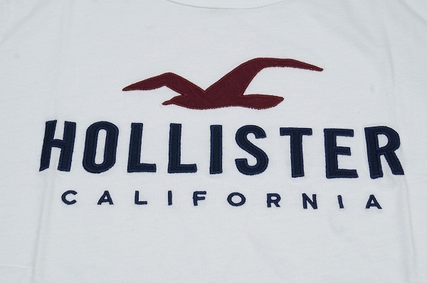 Hollister ロゴ刺繍 Tシャツ 半袖/L/ホワイト/白/ アップリケ刺繍 ワッペン刺繍 メンズ Tシャツ アバクロ_画像4