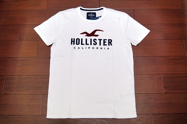 Hollister ロゴ刺繍 Tシャツ 半袖/L/ホワイト/白/ アップリケ刺繍 ワッペン刺繍 メンズ Tシャツ アバクロ_画像2