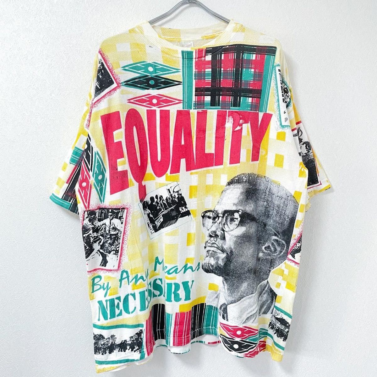 □激レア□90s MALCOLM X オーバープリント 総柄 Tシャツ L XL