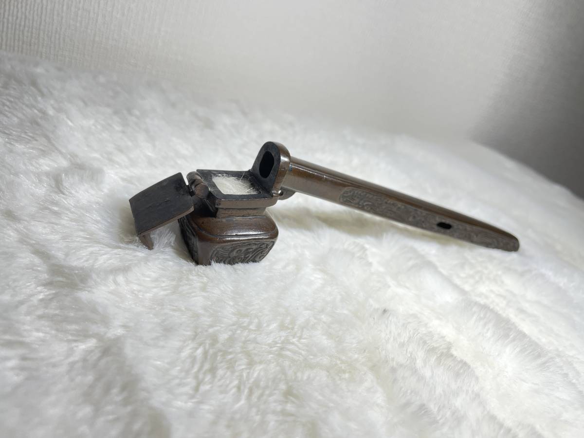 矢立 やたて 銅製 昔の筆入れ 時代物 古物 墨壺 筆ケース 古玩