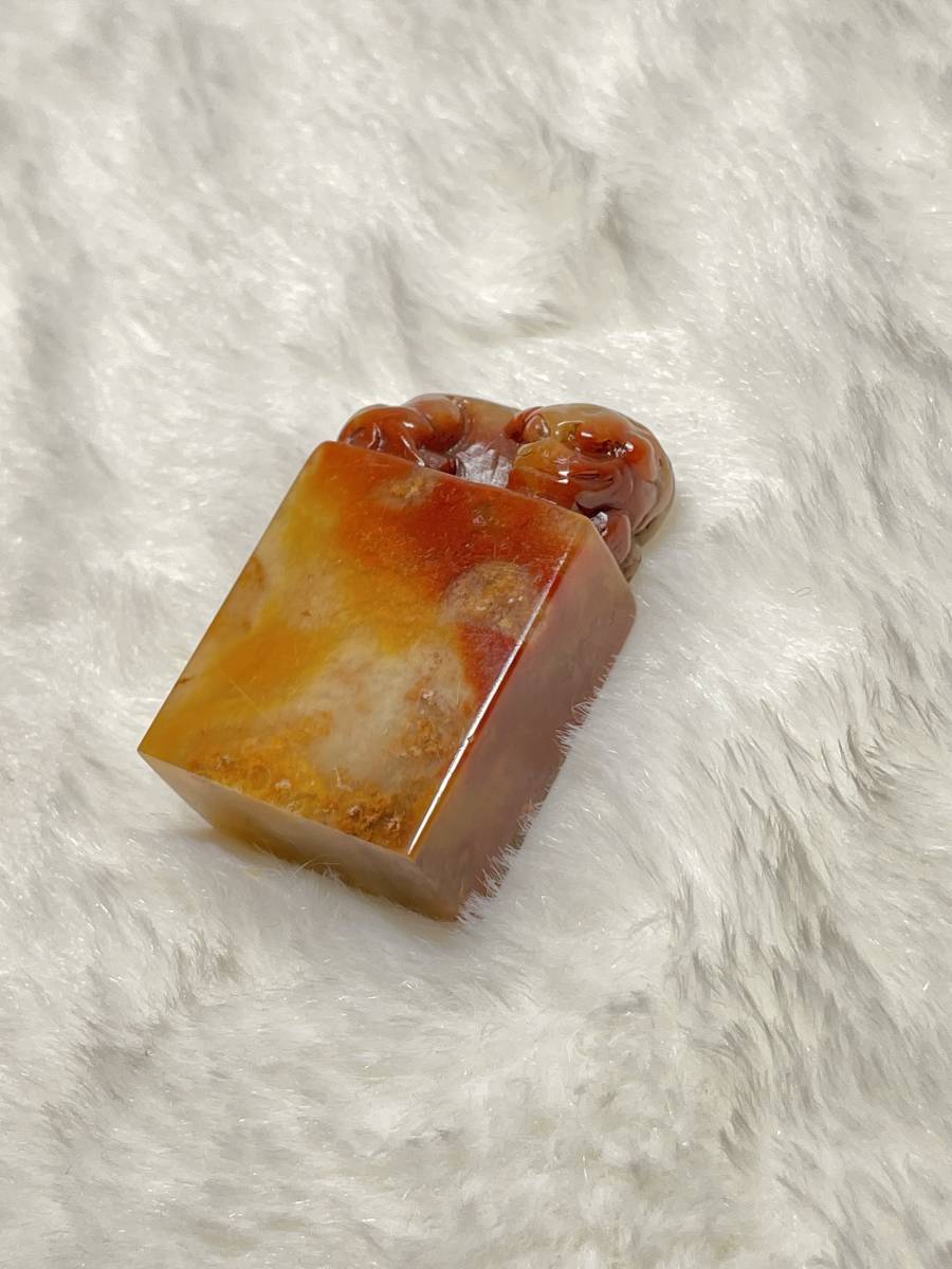 古印 寿山石 獅子鈕 箱付き 本体 サイズ約4x2.5x1.5cm 印章 印材 古印 寿山石 獅子鈕 箱付き 本体 サイズ約4x2.5x1.5cm 印章 印材