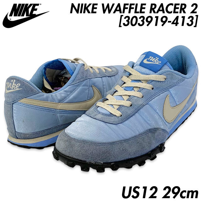 稀少■NIKE (ナイキ) WAFFLE RACER Ⅱ ワッフルレーサー2 ランニングシューズ 筆記体タグ WMNS US12 29㎝ 水色/灰 [303919-413]_画像1