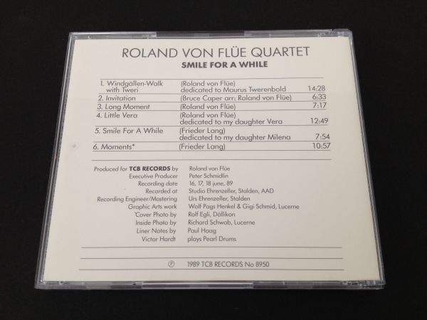 レア廃盤　オリジナル盤　ローランド・ヴォン・フルー　ROLAND VON FLUE　QUARTET　SMILE FOR A WHILE　TCB NO 8950　_画像3