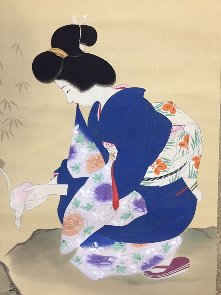 即決!模写 木下歌二郎(鏑木清方の門人) 桜美人画 掛軸 肉筆(検索= 即決!模写 木下歌二郎(鏑木清方の門人) 桜美人画 掛軸 肉筆(検索=