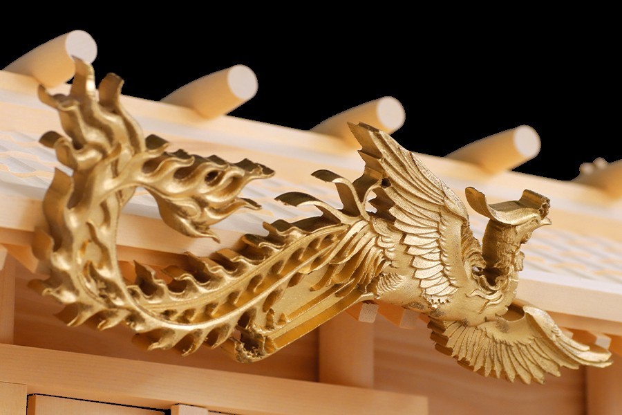 舞う、鳳凰 三社神棚 □ 神殿 火の鳥 □ 透かし彫刻 絢爛 舞う、鳳凰 三社神棚 □ 神殿 火の鳥 □ 透かし彫刻 絢爛