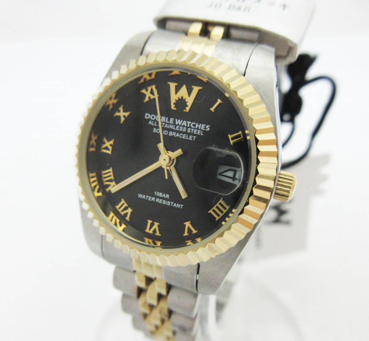 N3377【レディース腕時計】ダブルウォッチーズ★SS コンビ 無垢バンド 10BAR★DOUBLE WATCHES★定価47,000円★クォーツ 電池交換済★未使用_画像2