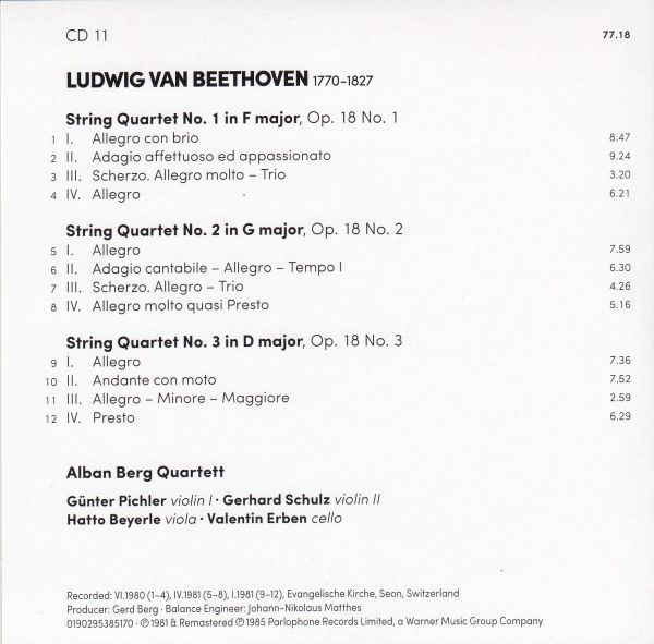 [CD/Warner]ベートーヴェン:弦楽四重奏曲第1-3番/アルバン・ベルク四重奏団 1980-1981_画像2
