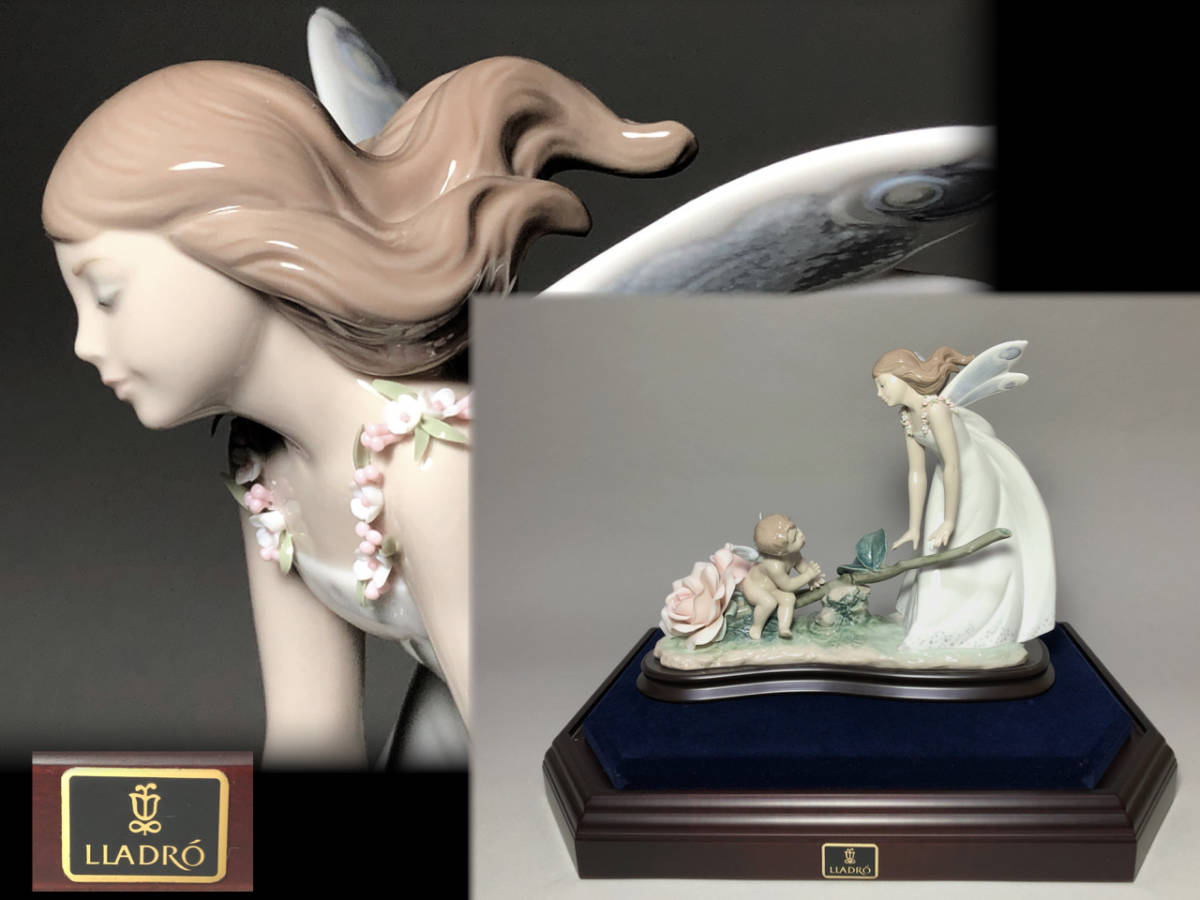 TIF06 フィギュリン 置物 LLADRO リヤドロ No.8293 世界限定1500本 「フェアリーテール」 薔薇・妖精 台・ガラスケース付_画像1