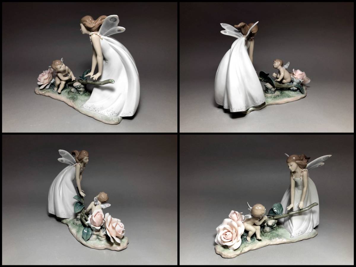 TIF06 フィギュリン 置物 LLADRO リヤドロ No.8293 世界限定1500本 「フェアリーテール」 薔薇・妖精 台・ガラスケース付_画像3