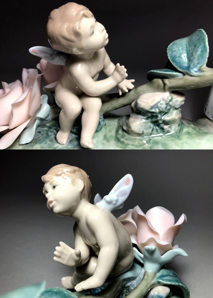 TIF06 フィギュリン 置物 LLADRO リヤドロ No.8293 世界限定1500本 「フェアリーテール」 薔薇・妖精 台・ガラスケース付_画像7