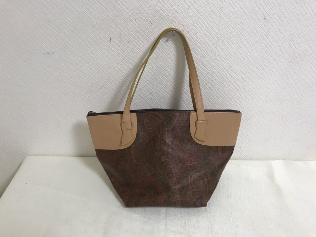  genuine article Etro ETRO original leather PVC hand Mini Boston bag tote bag business bag travel travel lady's men's tea Brown pattern Italy made 