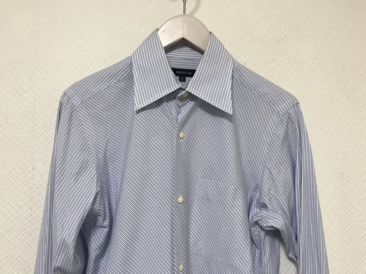  as good as new genuine article Abahouse ABAHOUSE cotton dress stripe pattern long sleeve shirt travel travel men's blue L made in Japan 3