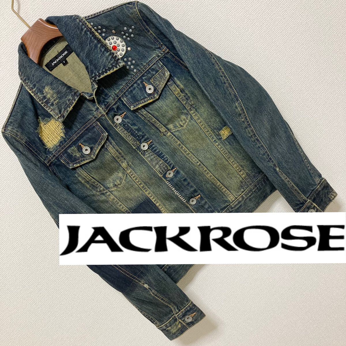 JACKROSE ジャックローズ◆スタッズ リメイク 加工 デニムジャケット 2 M インディゴブルー USED加工 ヴィンテージ アウター ジージャン