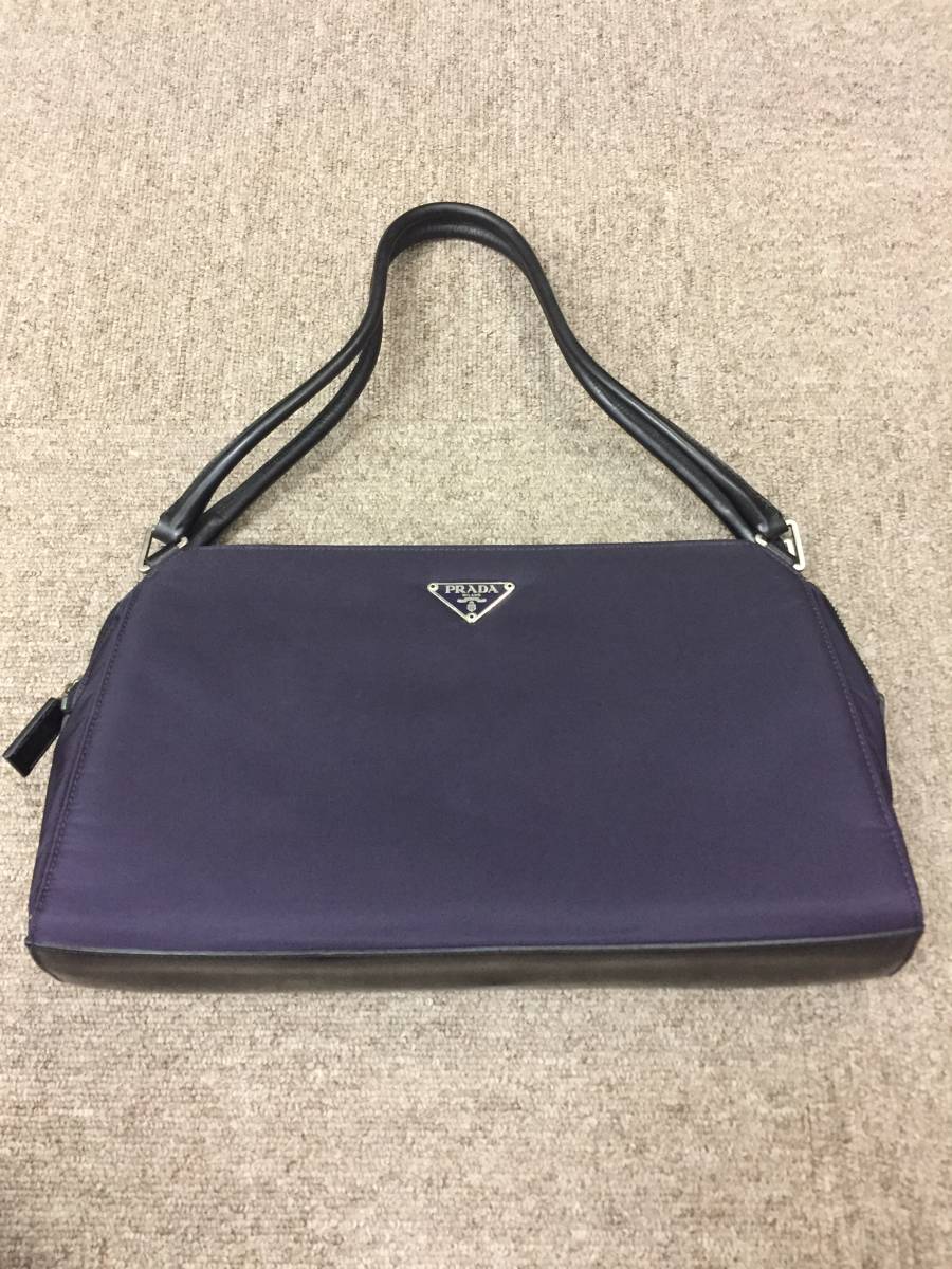 美品！格安！PRADA プラダ トライアングルロゴ ナイロン×レザー PRUGNA シルバー金具 ハンドバッグ トートバッグ B11095_画像3