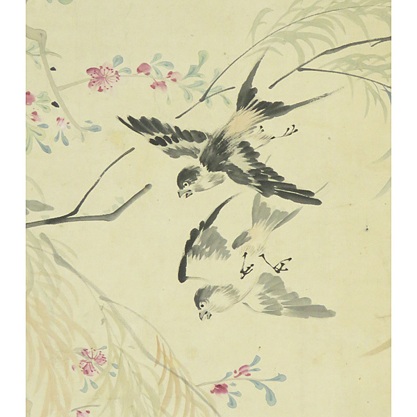 B-1541【真作】田能村直入 肉筆紙本 花鳥図 掛軸/南画家 豊後 B-1541【真作】田能村直入 肉筆紙本 花鳥図 掛軸/南画家 豊後