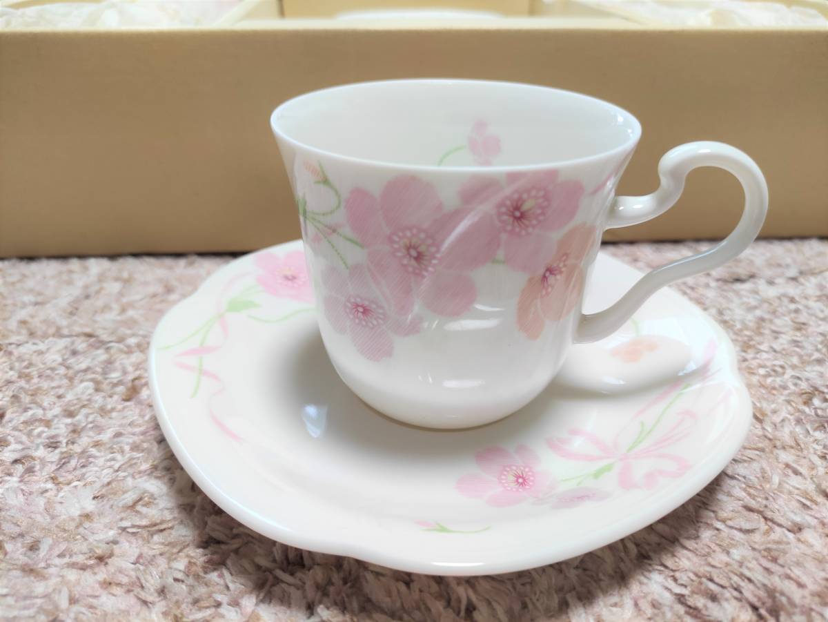 Nitto JAPAN ニットー 陶器 ティーカップ ソーサー 茶器 6客 セット ピンク 白地 花柄_画像2