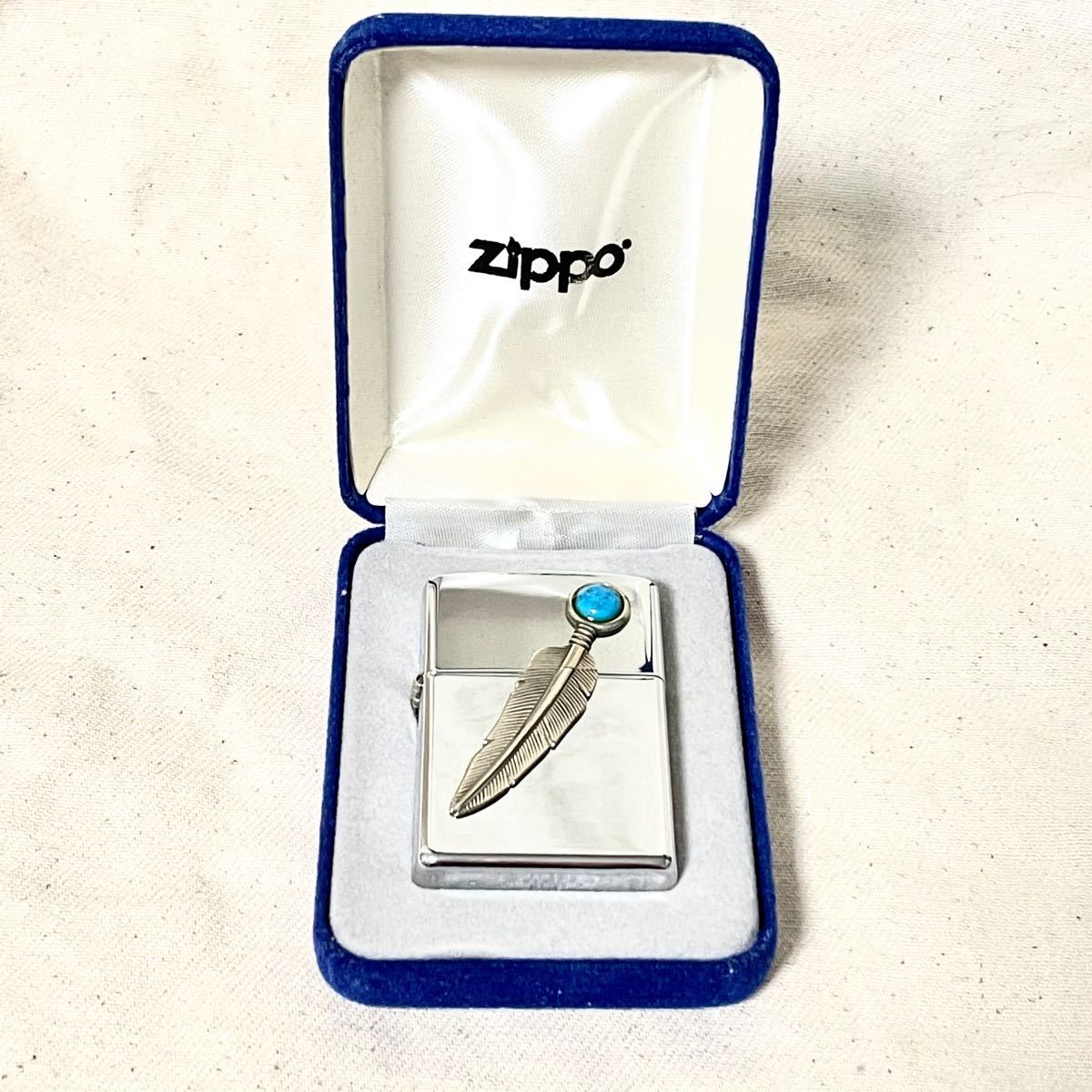 【美品・ケース付き】ジッポ zippo フェザー ターコイズ オイルライター コレクター