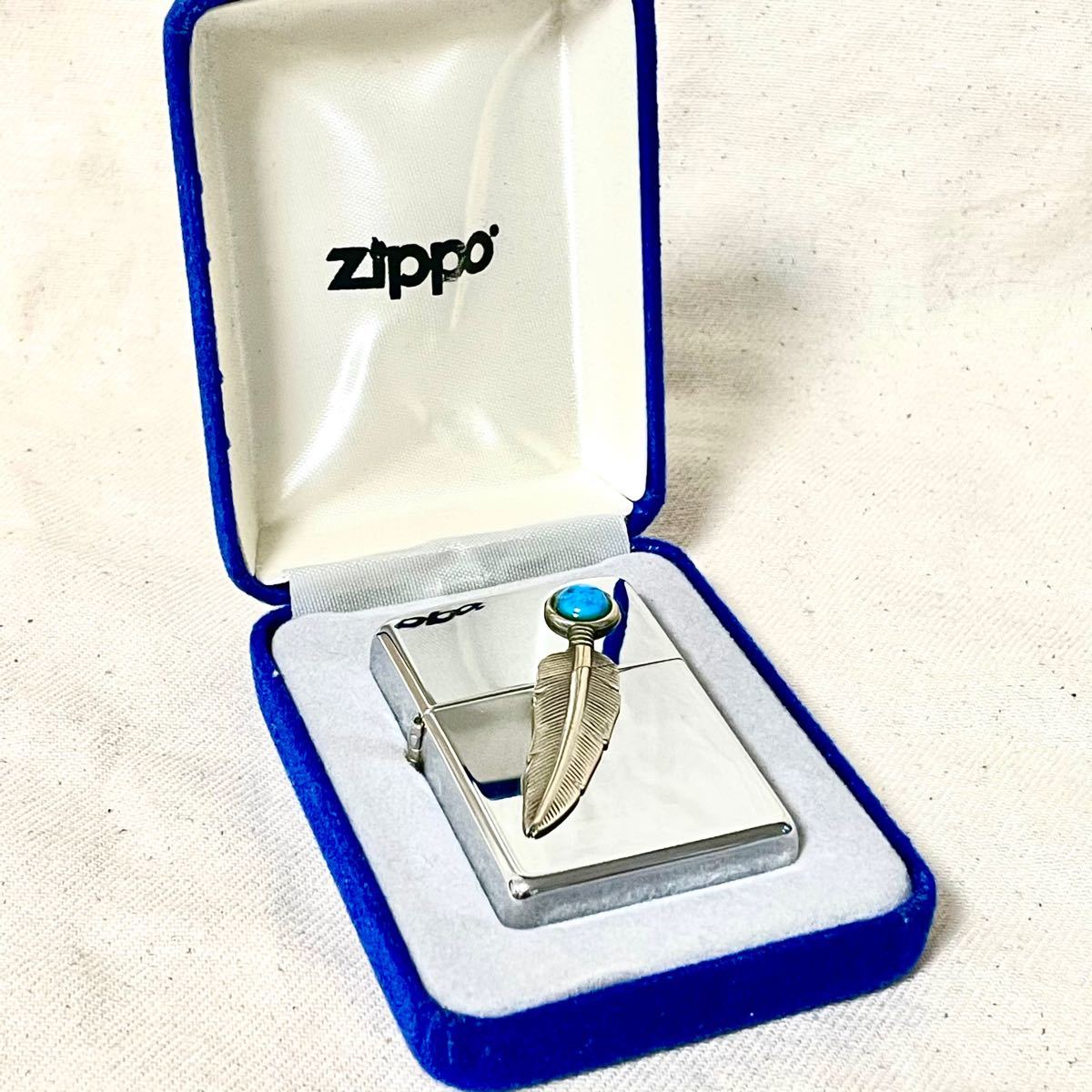 【美品・ケース付き】ジッポ zippo フェザー ターコイズ オイルライター コレクター
