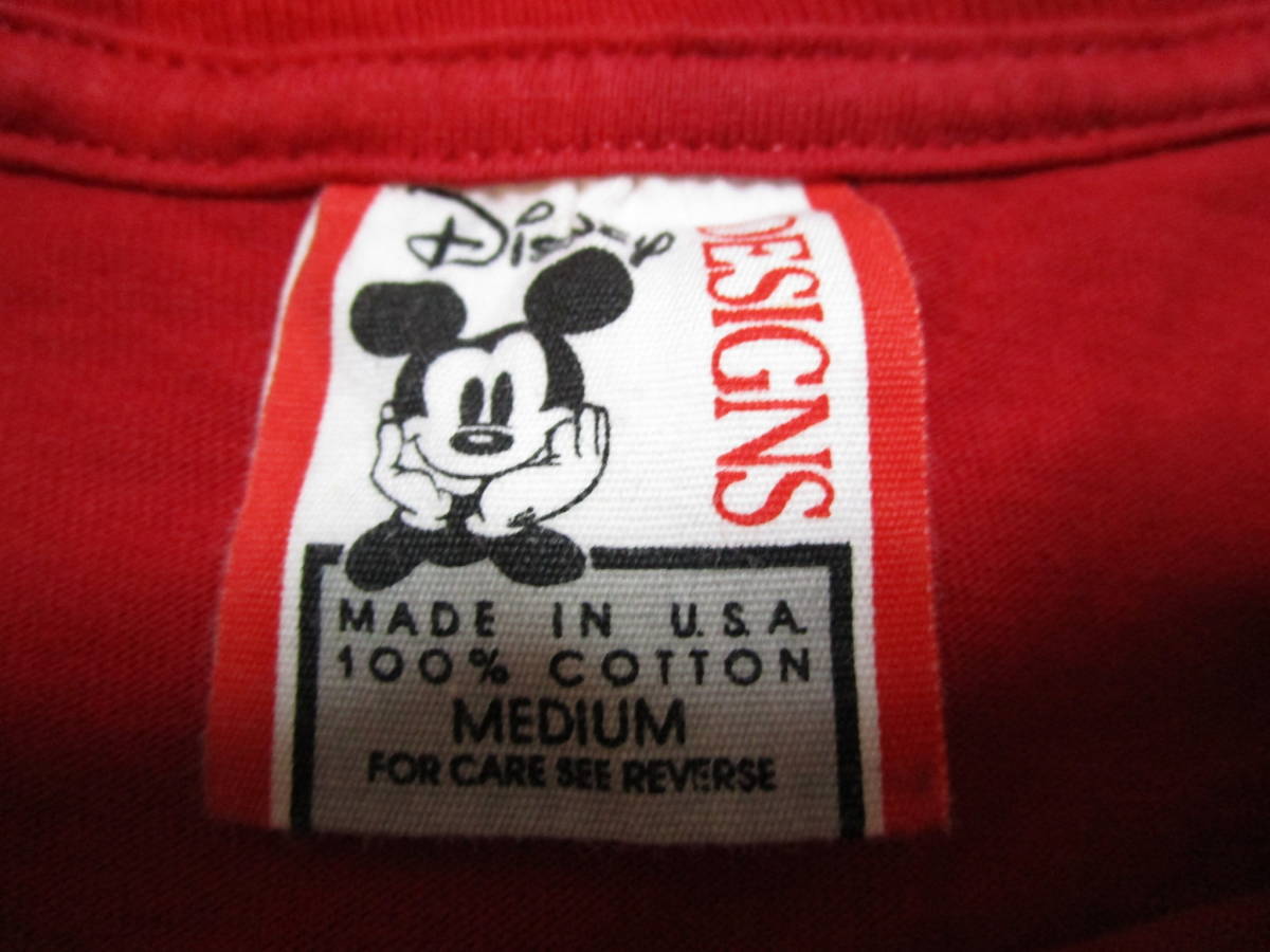 激レア!USA製!90s!ヴィンテージ!即決!DISNEY DESIGNS MICKEY MOUSE ミッキーマウス メンズ 半袖 コットン Tシャツ RED size M_画像7