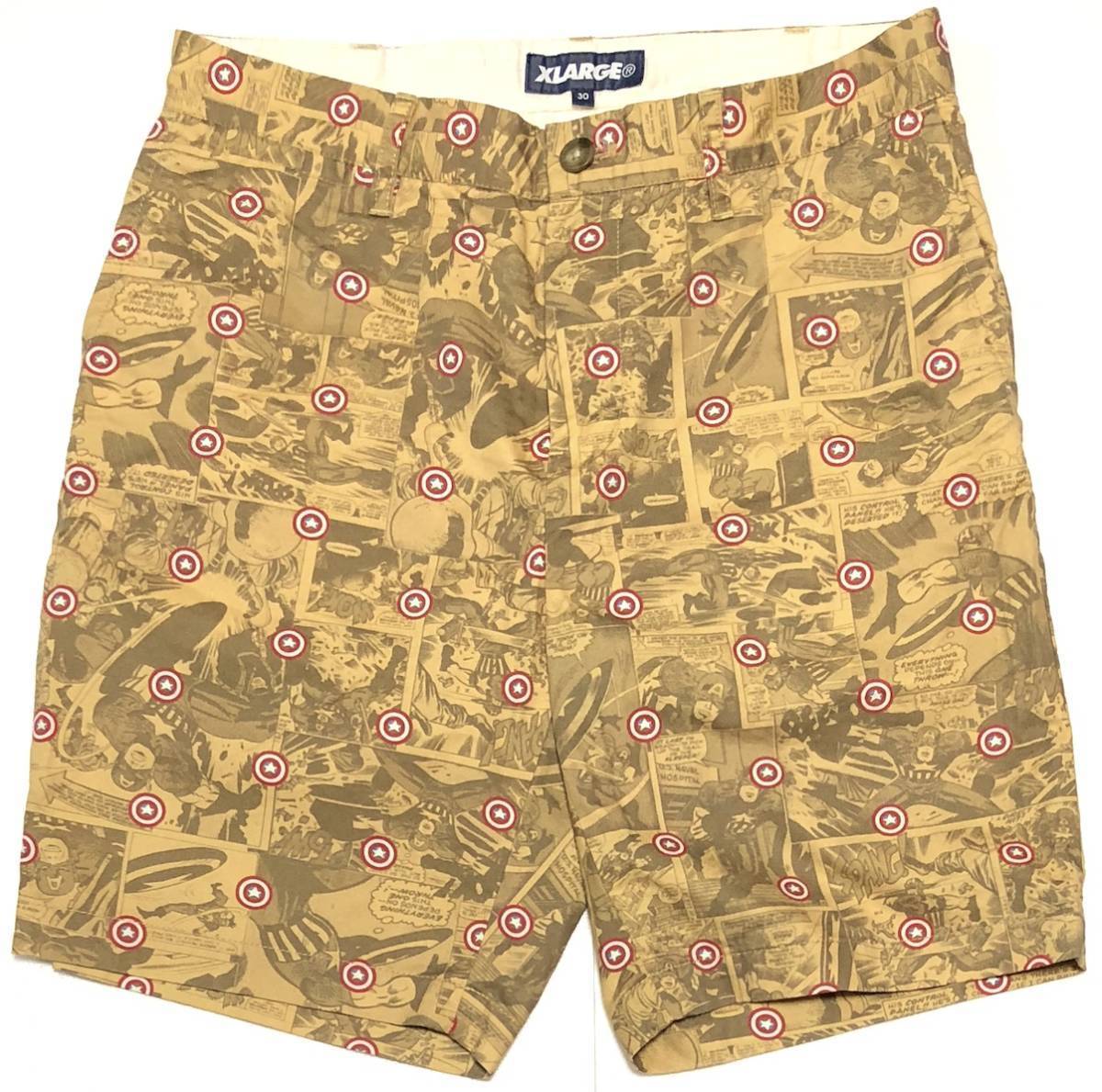 XLARGE×MARVEL COMICS エクストララージ コラボ ショーツ ショートパンツ ハーフパンツ マーベル キャプテンアメリカ カーキ 総柄
