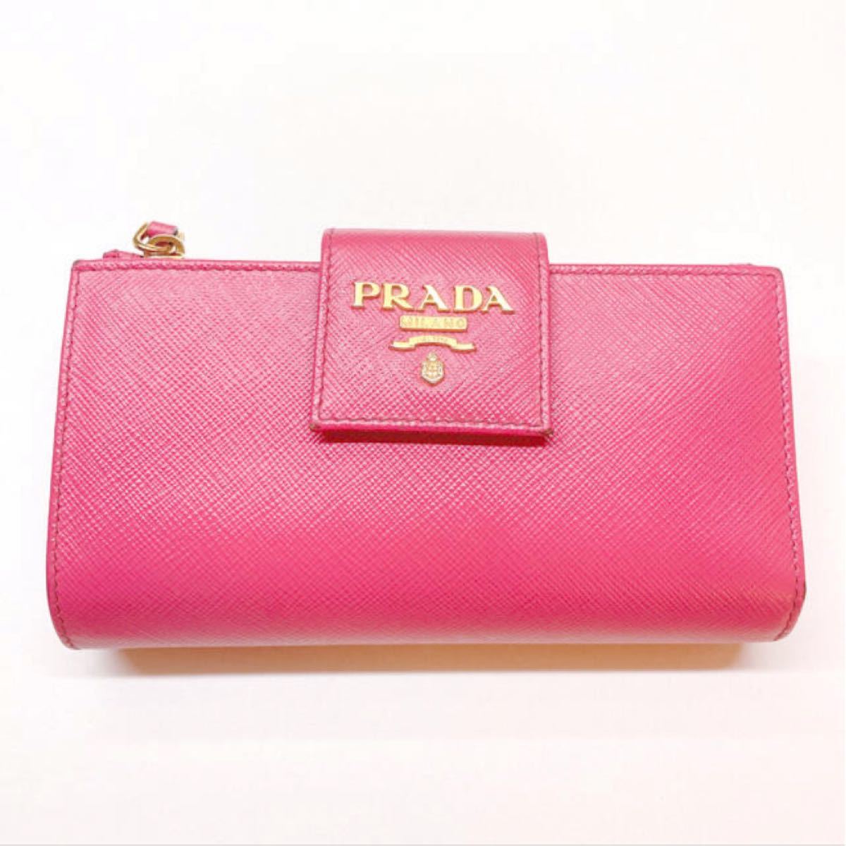 半額SALE☆ PRADA プラダ 財布 サフィアーノ ピンク 二つ折り財布 - 長