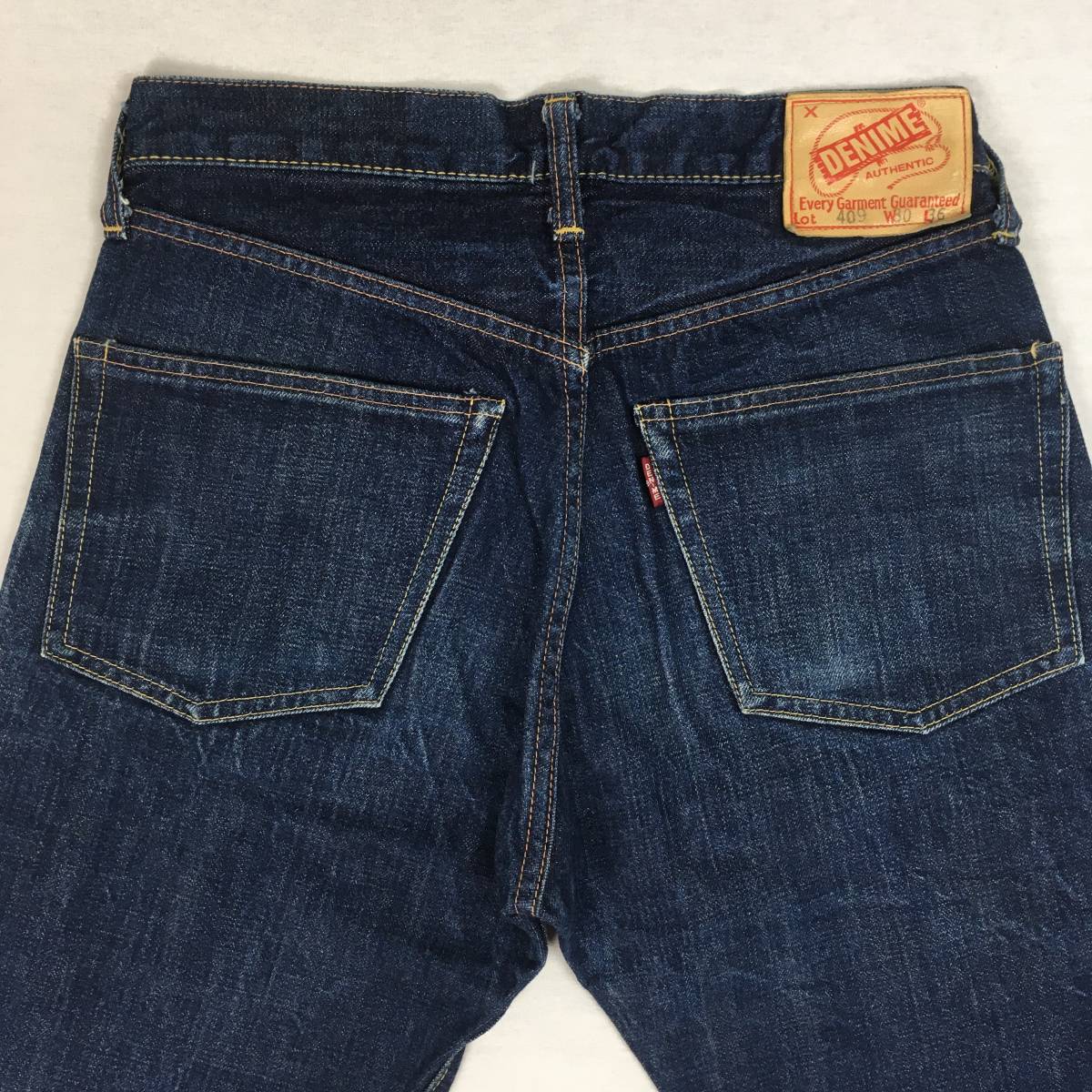 【旧】DENIME ドゥニーム SHINS シンズ 15周年 501-501タイプ 日本製 ジーンズ W30 L36 赤タブ セルビッチ 革パッチ バータック_画像4