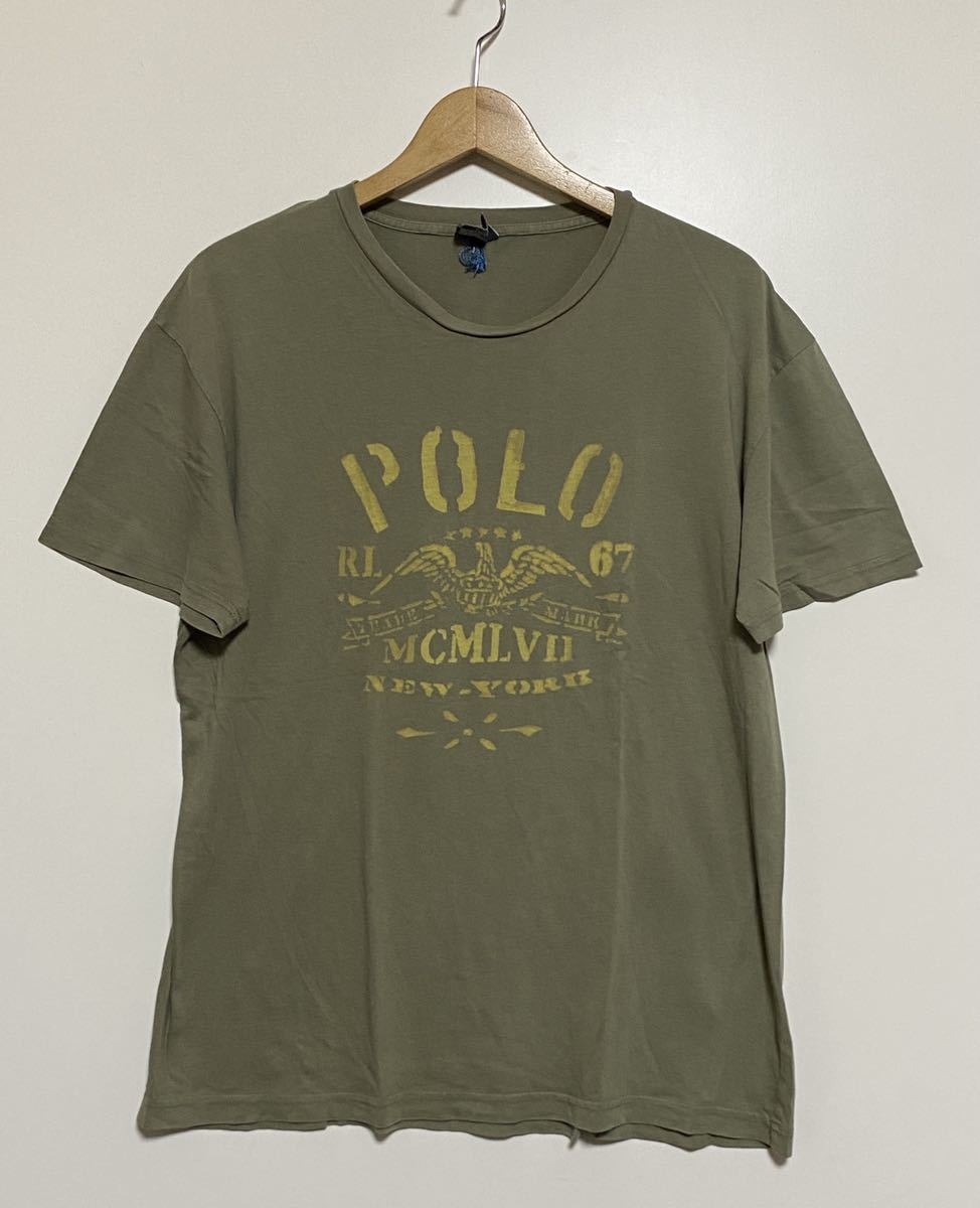 ☆Polo Ralph Lauren ラルフローレン クルーネック 半袖Tシャツ 半袖カットソー S 緑 カーキ MCMLVII_画像1