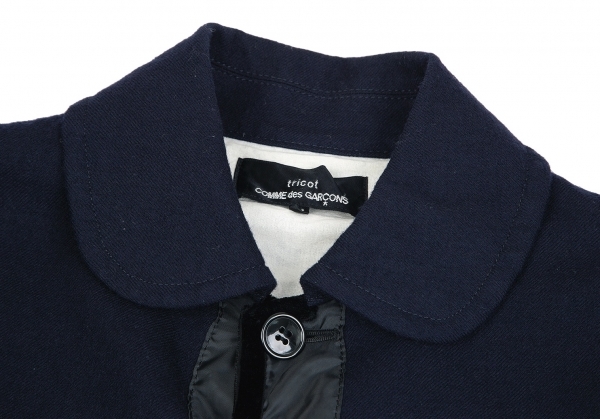  Toriko Comme des Garcons tricot COMME des GARCONS velour tape switch wool half coat navy blue M [ lady's ]