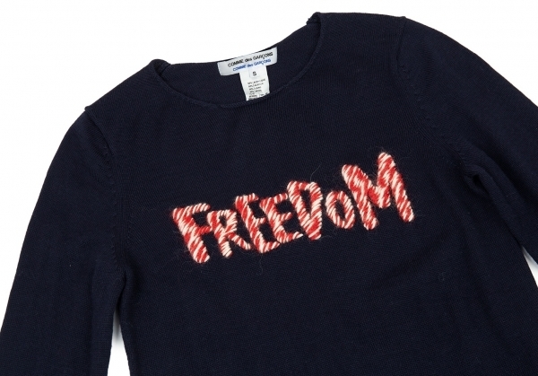 コムコム コムデギャルソンCOMME des GARCONS FREEDOM毛糸刺繍ニット 紺S 【レディース】_画像3