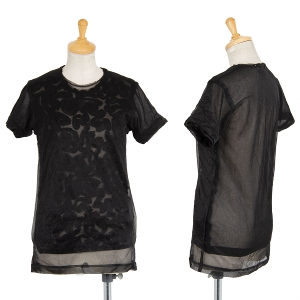 コムコム コムデギャルソンCOMME des GARCONS 製品染めフリルレイヤーメッシュTシャツ 黒XS 【レディース】