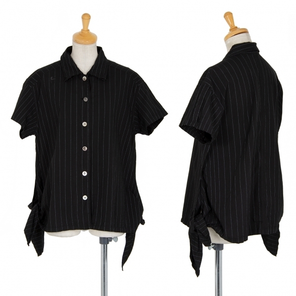 品質のいい MIYAKE エーポックISSEY イッセイミヤケ A-POC 【レディース】 黒2 裾結びストライプ半袖シャツ シャツ、ブラウス