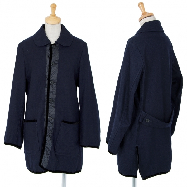  Toriko Comme des Garcons tricot COMME des GARCONS velour tape switch wool half coat navy blue M [ lady's ]