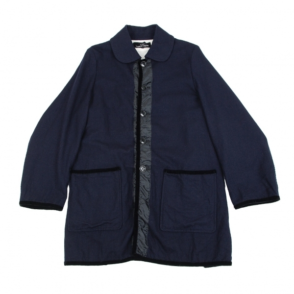  Toriko Comme des Garcons tricot COMME des GARCONS velour tape switch wool half coat navy blue M [ lady's ]