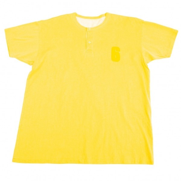パパスPapas ワッペンヘンリーネックTシャツ 黄M 【メンズ】_画像1