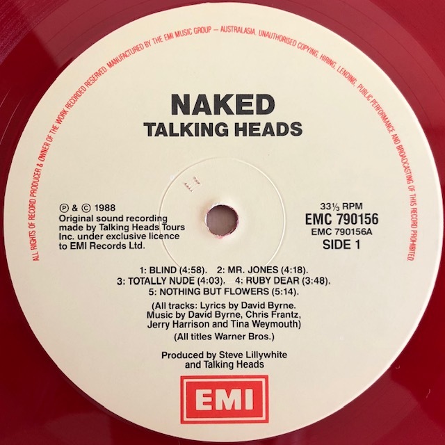 LP■NEW WAVE/TALKING HEADS/NAKED/EMI EMC 790156/88年ORIG LIMITED EDITION AUSTRALIA ONLY RED COLOR VINYL/赤カラー盤 美品/ULTRA RARE_画像6