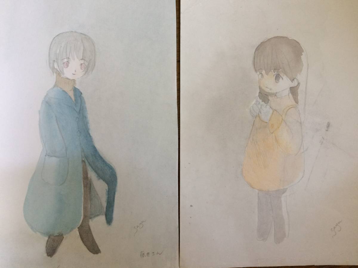 手書きイラスト ラフ画 透明鉛筆書き ２枚セットで オリジナル 日本代购 买对网