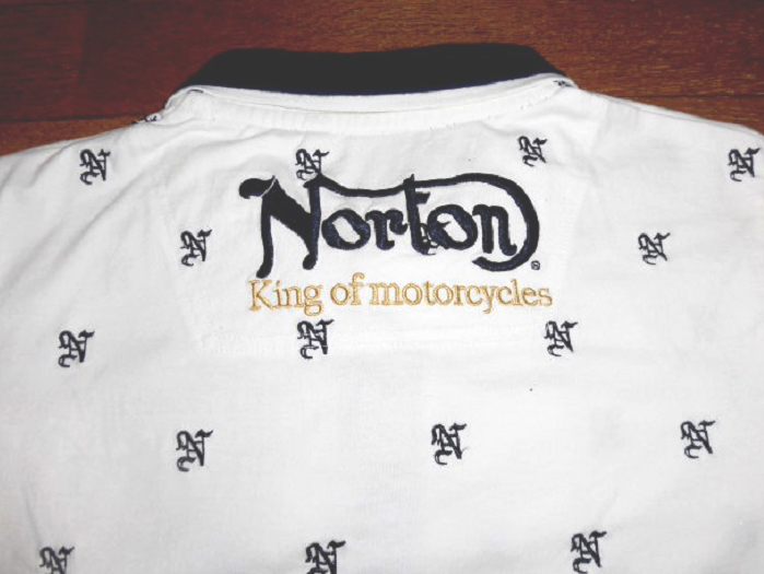 Norton motorcycles ノートン モーターサイクル ポロシャツ 半袖 ダブル襟 総刺繍 WHT-NVY M 使用少 美品/バイカーズ ロッカーズ_画像6