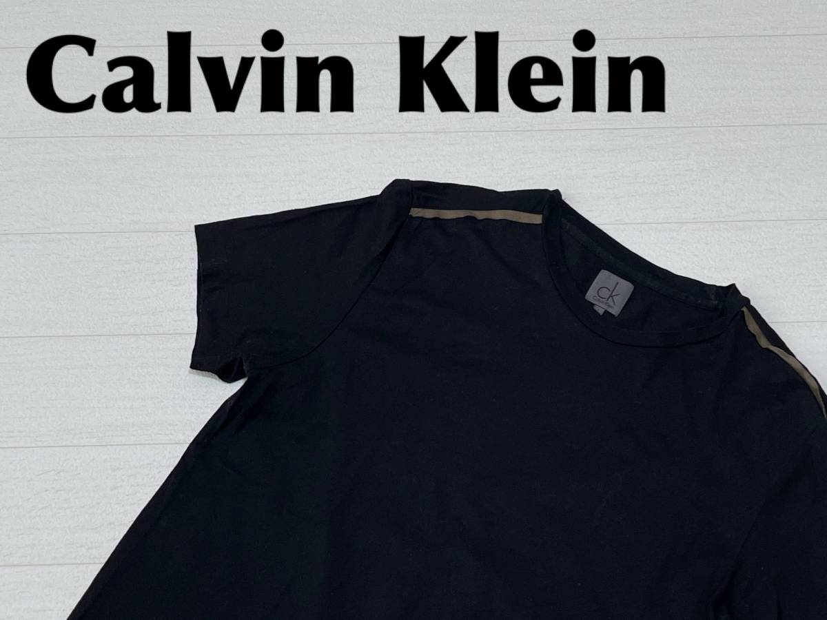 ☆送料無料☆ Calvin Klein カルバンクライン 古着 半袖 無地 Tシャツ メンズ Ｌ ブラック トップス 中古 即決_画像1