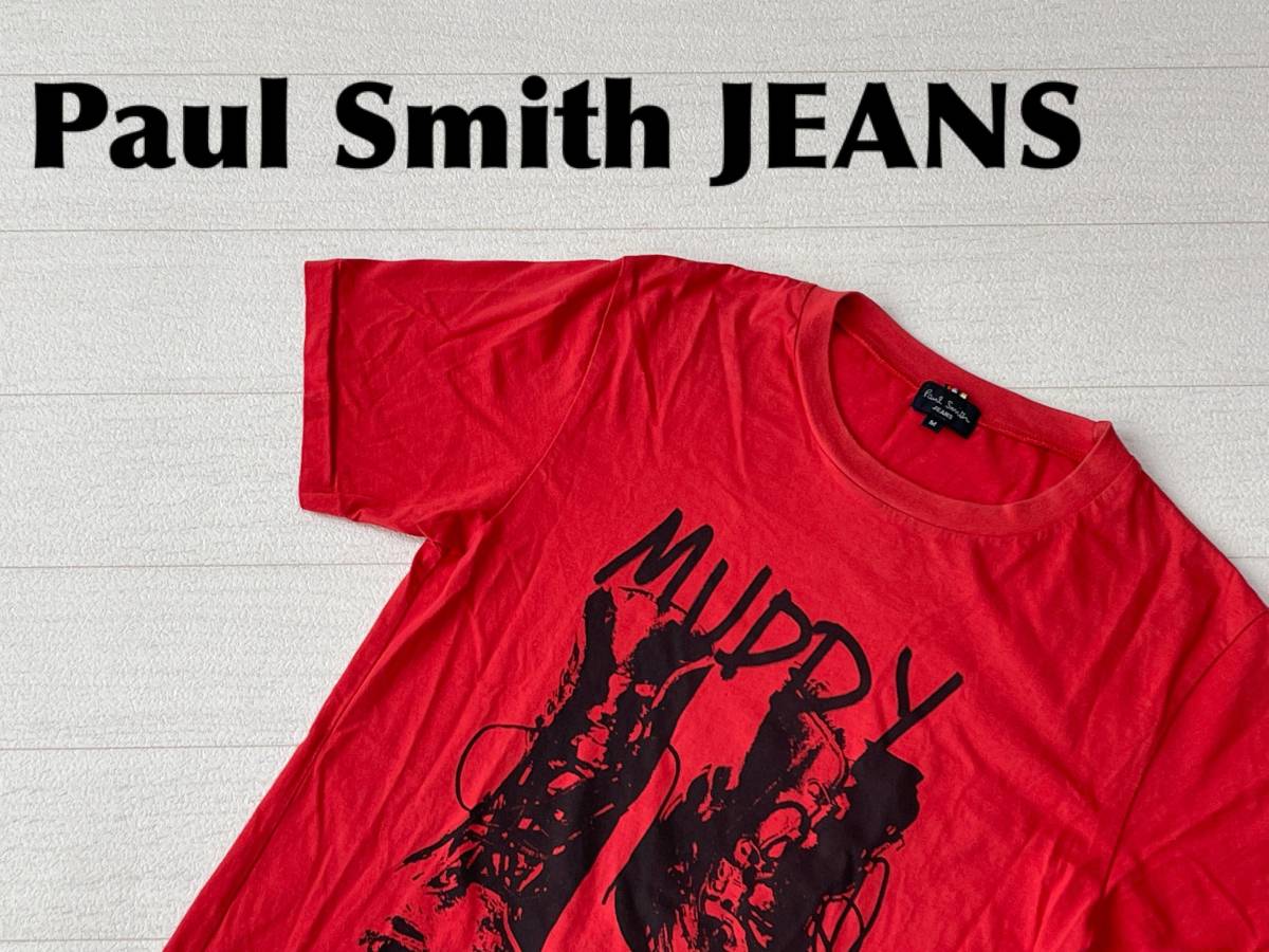 ☆送料無料☆ Paul Smith JEANS ポールスミス ジーンズ 古着 半袖 プリント Tシャツ メンズ M レッド トップス 中古 即決_画像1