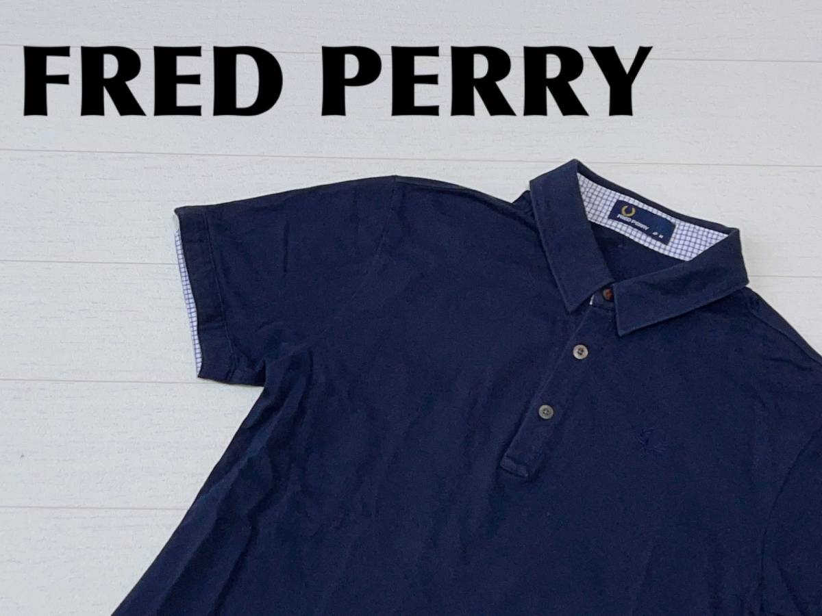 ☆送料無料☆ FRED PERRY フレッドペリー 古着 半袖 ポロシャツ メンズ M ダークネイビー 訳あり 付属品なし トップス 中古 即決_画像1