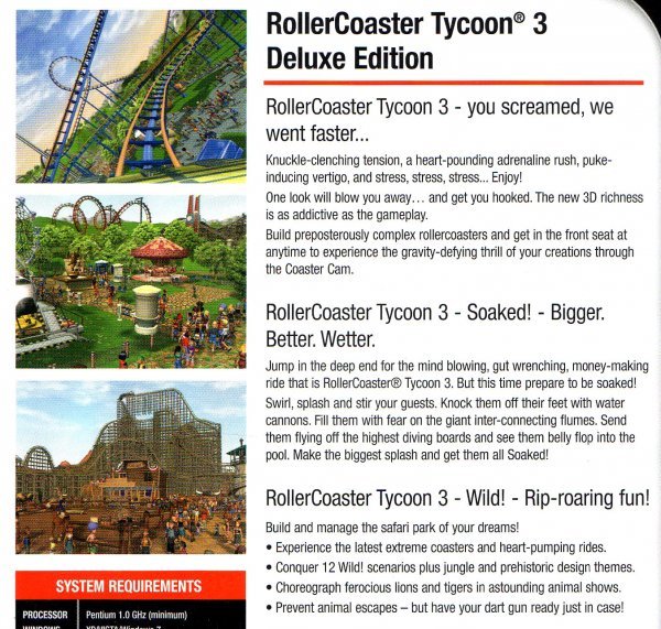 【同梱OK】 ローラーコースタータイクーン 3 (デラックス版) / Rollercoaster Tycoon 3 Deluxe / 遊園地経営シミュレーションゲーム_画像2