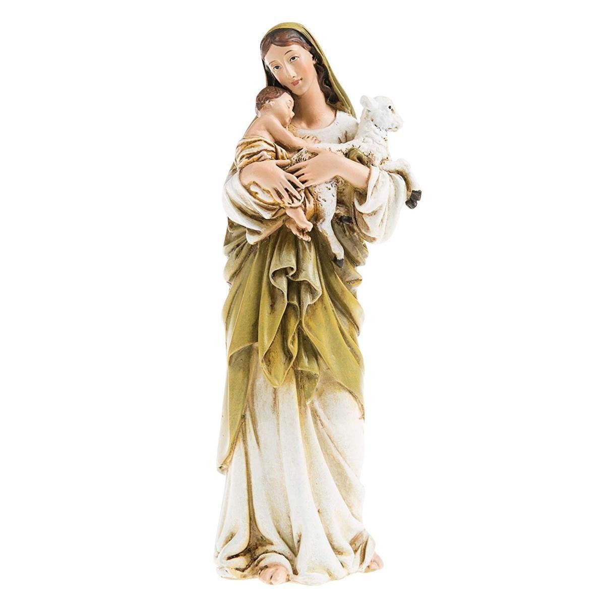 高さ約15ｃｍ 聖母マリア像 イエスと子羊を抱く聖母マリア像 キリスト教 彫像 カトリック 祭壇 プレゼント 出産祝い 美術品（輸入品