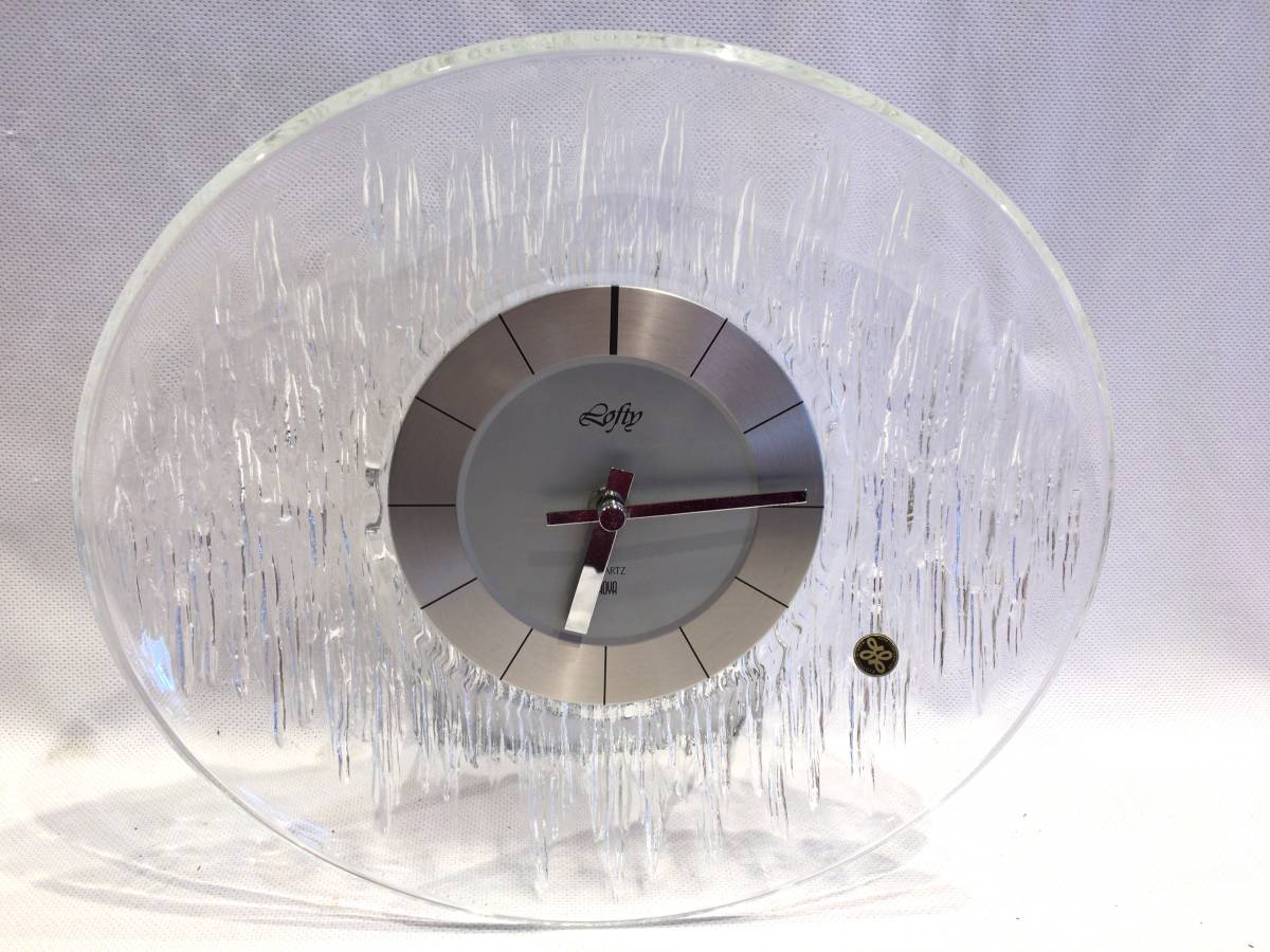 5548HOYA Rofty クリスタル時計 置き時計 ガラス製 クォーツ ホヤ アナログ